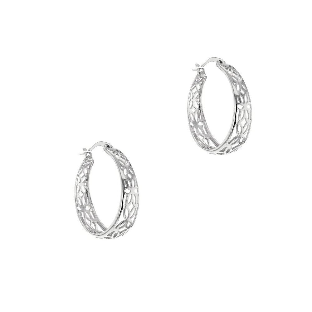 IBB VON MAUR STERLING SILVER FILIGREE FLORAL DANGLE 1" HOOP EARRINGS POST NEW